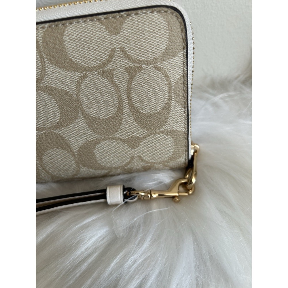 Coach Signature Long Zip Around Wallet Light Khaki Chalk Canvas Leather NEW - Picture 3 of 6